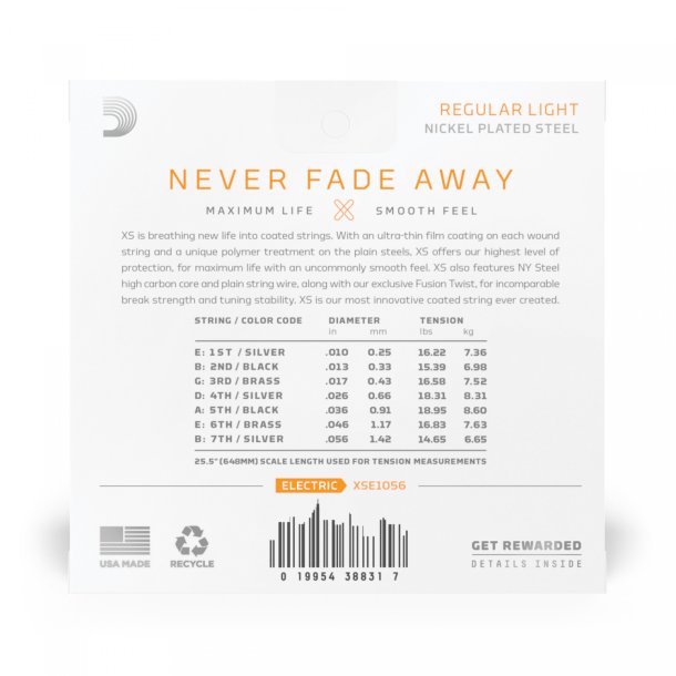 D'Addario XSE1056, Strenges�t til elektrisk guitar, XS belagt, 010-056, 7-strenget.